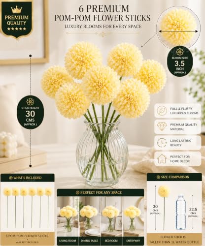 Image of Divyakosh Artificial Hydrangea Flower Sticks for Vase (Vase Not Included), Pack of 6, 3.5 Inch (8.9 cm) Large Bloom, Peach Artificial Flowers for Home Decor, Decorative Artificial Dahlia Flowers