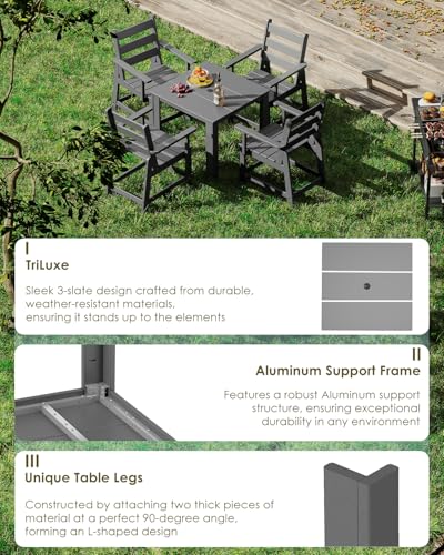 Image of GREENVINES HDPE Outdoor Dining Table w /Umbrella Hole for 4, Gray