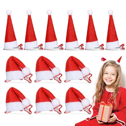 Weihnachts Haarschmuck, 12 Pcs Rot Santa Hut Haarschmuck, Mini...