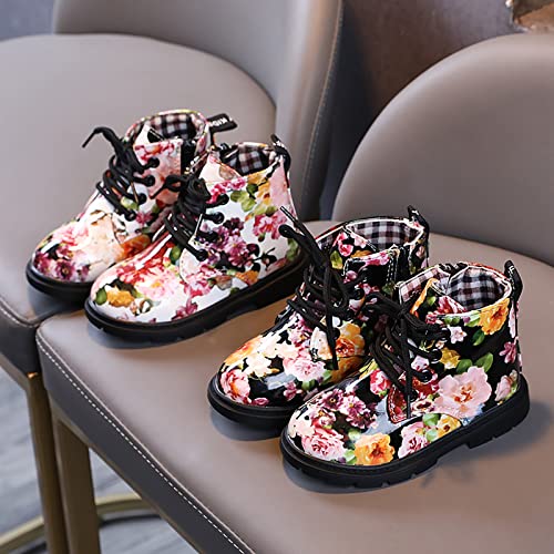 Toddler Girls Boots 𝐂helsea 𝐖aterproof Ankle Booties Floral Prints Chunky Heel Lug Sole Elastic Fashion Shoes2