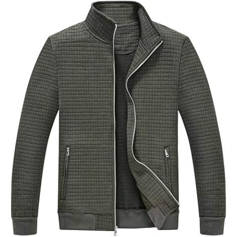 Satankud Men's Jacquard PlaidCloth Bright Metal Zipper Lightweight Jacket Army Medium Cover
