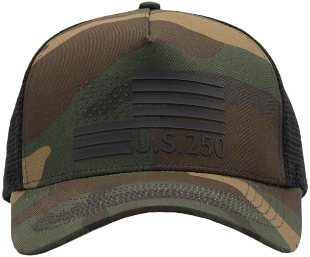 Image of USA Flag Snapback Hat Fits One Size&XXL /3XL - Mens Mesh Trucker Ball Hats - US 250th Anniversary Veterans Memorial Day Gifts