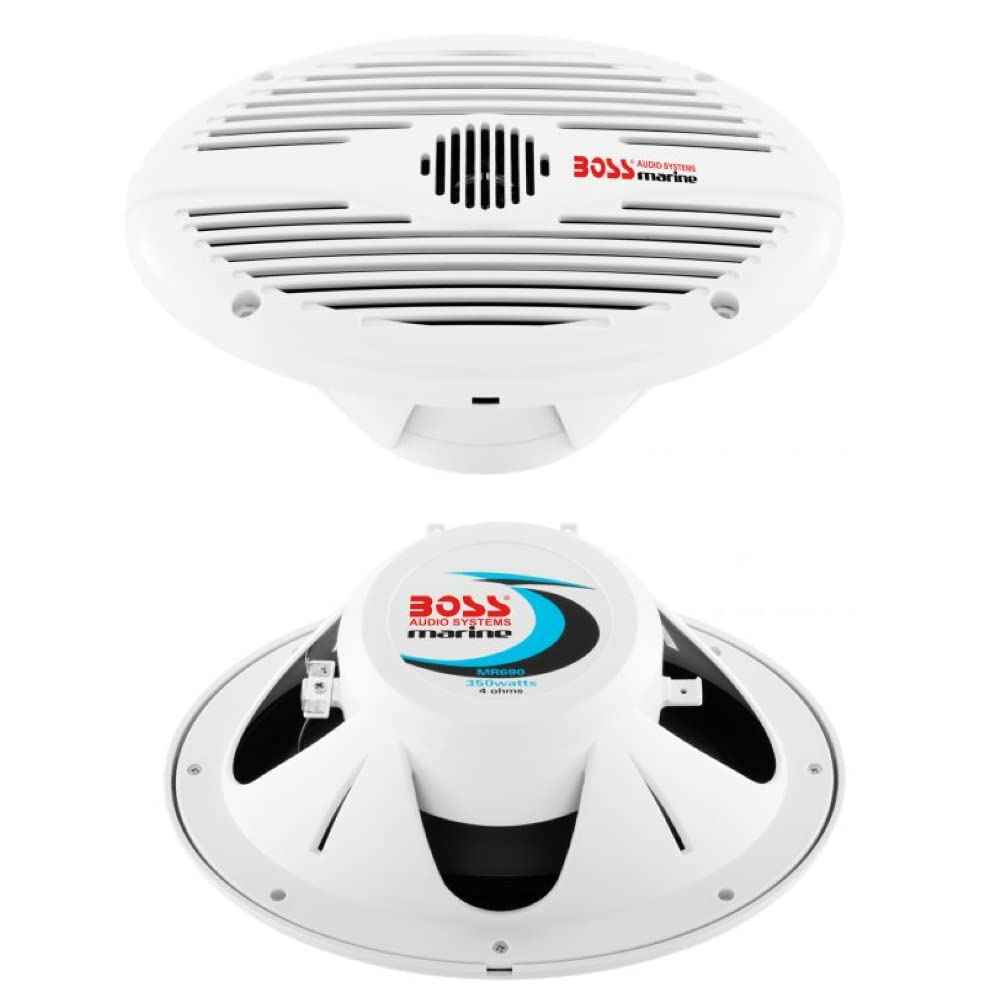 KIT SET PER BOSS AUDIO SYSTEMS MR690 ovali 2 vie 6 x 9 15 x 23 cm 175 watt rms 350 watt max 4 ohm impermeabili mare piscina barca hotel, a coppia + accessori omaggio