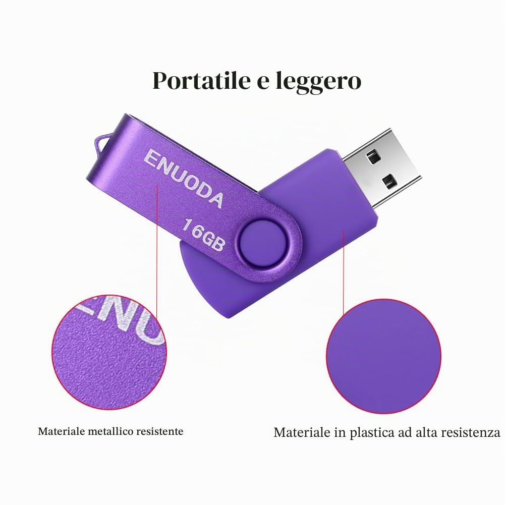 ENUODA 2 Pezzi Chiavetta USB 16GB Pennetta USB USB 2.0 Unità Girevole Memoria Flash per Archiviazione Dati con Luce LED (Viola Blu)