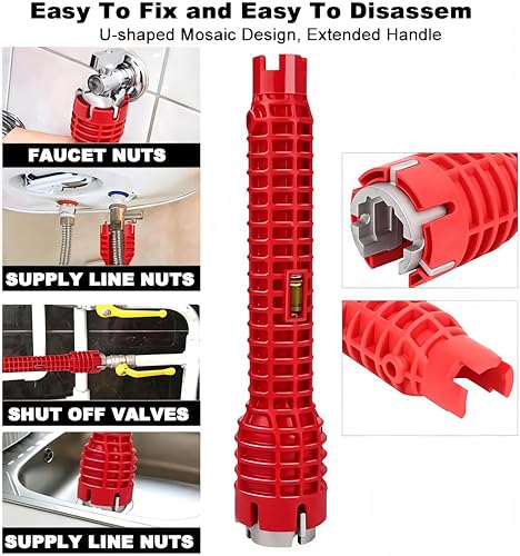 Image of WENDOVER 8 in 1 Multifunctional Sink Wrench, Faucet & Basin Installation & Removal - Comfortable Non Slip Grip, Pipe & Tub Drain Removal Nut Wrench for Bathroom, Kitchen, & Laundry - Plumbing Repairs