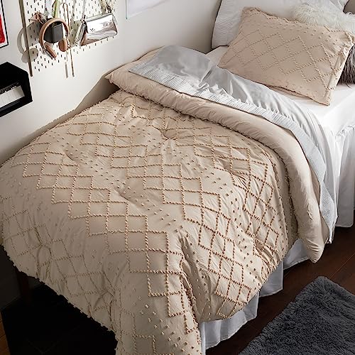 Image of Bedsure Twin Comforter Set - Warm Tan Comforter, Boho Tufted Shabby Chic Bedding for Kids, 2 Pieces Vintage Farmhouse Bed Set for All Seasons, Fluffy Soft Bedding with 1 Pillow Sham