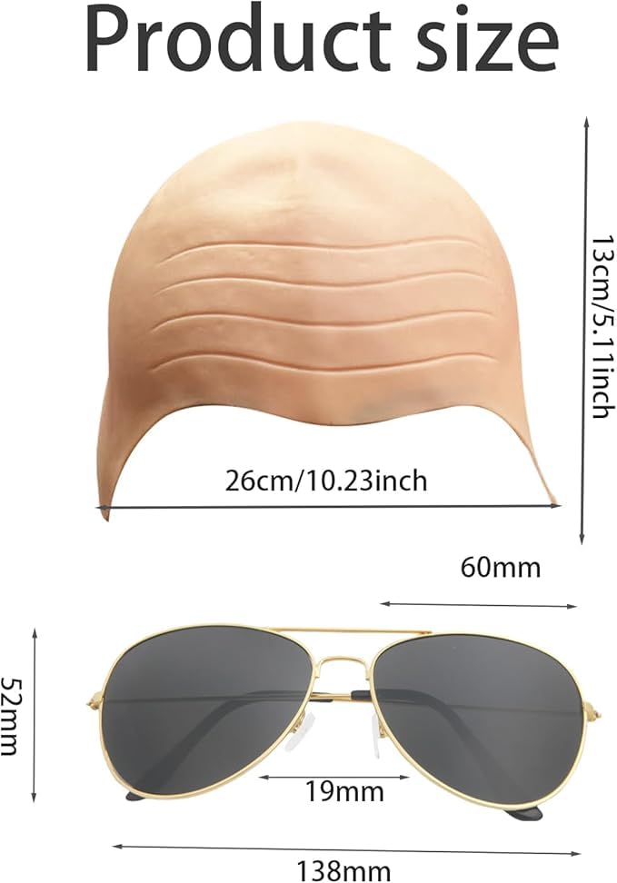 MUNSKT Bald Caps for Adults Men Women Costume Accessory Makeup Bald Head Wig Cap Costume Set Bald Cap Sunglasses - Image 2
