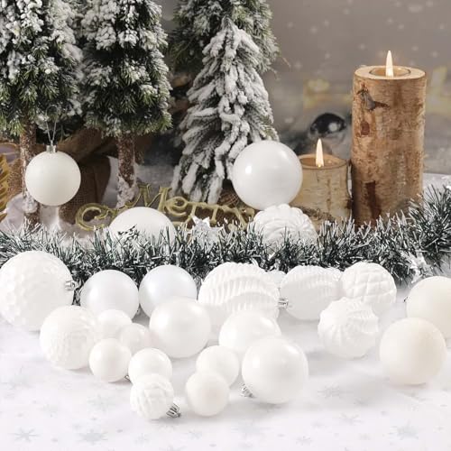 Christmas Balls Ornaments -36pcs Shatterproof Christmas Tree Decorations with Hanging Loop for Xmas Tree Wedding Holiday Party Home Decor,6 Styles in 3 Sizes(White) - image 4