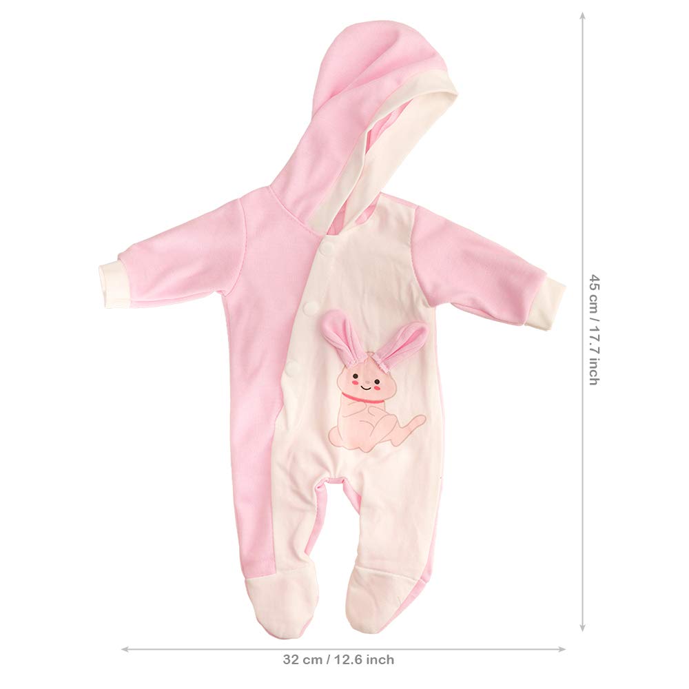 Conjunto de ropa de muñeca de bebé, mameluco con capucha de conejo para muñecas de 14 a 16 pulgadas, conjunto de ropa casual diario hecho a mano 6