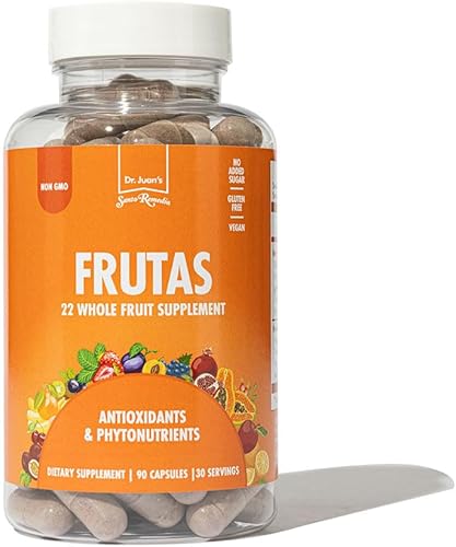 Santo Remedio Frutas, 22 suplementos dietéticos de frutas enteras, antioxidantes y fitonutrientes, 90 cápsulas, porción de 30 días
