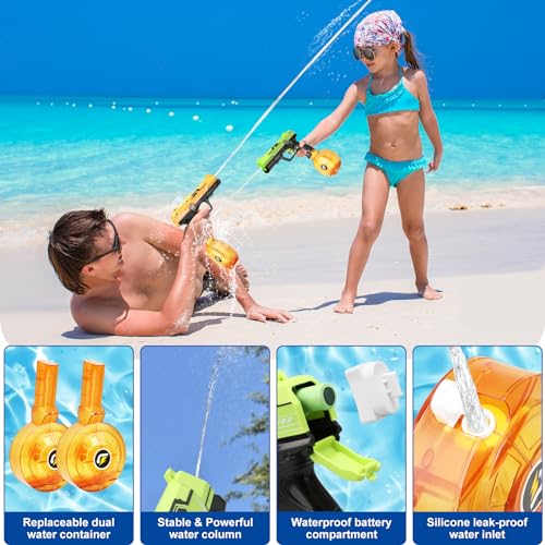 VATOS Electric Water Blaster Squirt Pistol Toy - 4 Pack Rechargeable Automatic Water Pistols with 450CC+58CC Large Capacity | 32 FT Squirt Toys Summer Beach Pool Outdoor Toys for Kids Adults