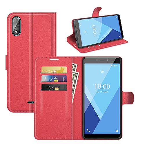 Fertuo Coque pour Wiko Y51, Antichoc Portefeuille Étui Housse en Cuir à Rabat Flip Cover Case avec Silicone Bumper, Porte Carte, Béquille, Boucle Magnétique pour Wiko Y51, Rouge