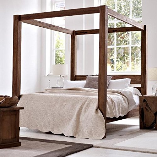 Image of Sheesham Solid Wood Queen Size Poster Contrast Bed for Home| Beautiful Bedroom (Queen, Contrast Poster Bed)
