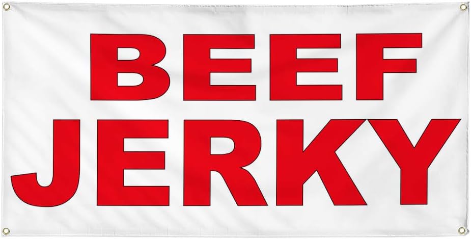 Vinyl Banner Multiple Sizes Beef Jerky Red Food Bar Restaurant Truck Restaurant & Food Outdoor Weatherproof Industrial Yard Signs 4 Grommets 24x36Inches