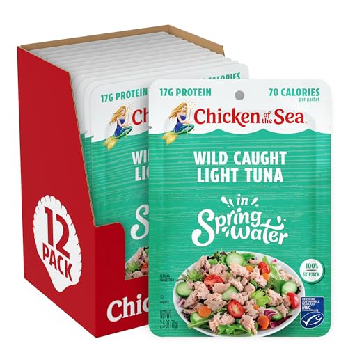 Chicken of the Sea Wild Caught Light Tuna in Spring Water, 2.5 Ounce Packets, 12-Count – High...