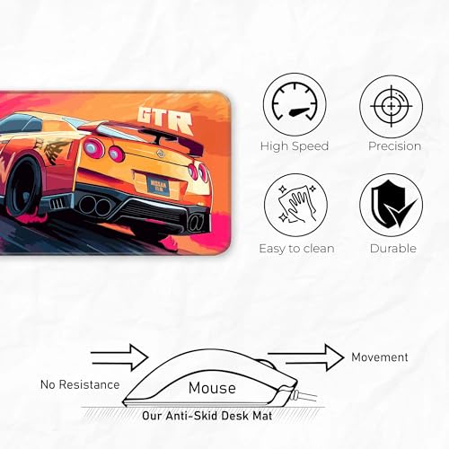 Image of Nisaan GTR Gaming, Extended 60x30CM Large with Stitched Edges, Non-Slip Rubber Base, Perfect for Setup & PC Accessories | Long Gaming Mat