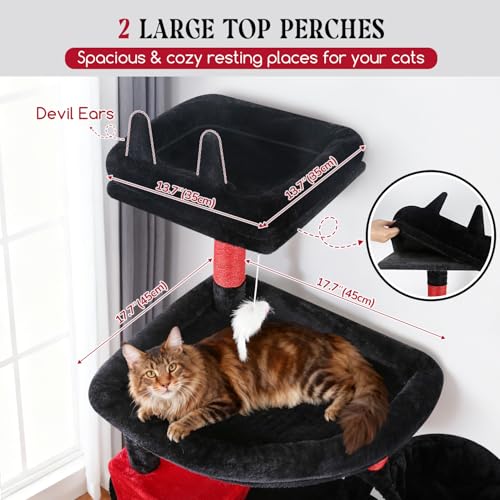 Image of Globlazer Extra Large Gothic Cat Tree Tower, 82in Tall Goth Heavy Duty Cat Tree for Indoor Cats Large Adult Big Cat Tower with 8 Scratching Posts, 2 Condos, 2 Perches, 3 Basket Beds, S82, Red Black