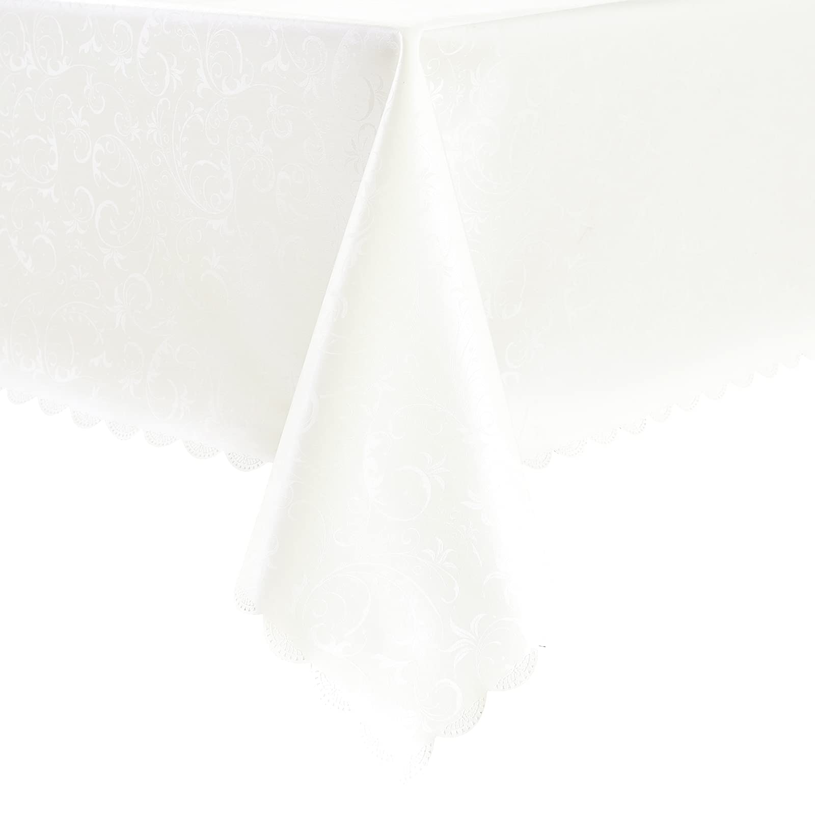 Romanstile Waterproof Vinyl Tablecloth Rectangle, 54" x 78", Flower White