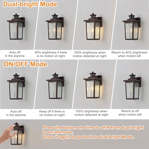 Image of Oil Rubbed Bronze Motion Sensor Outdoor Wall Light Fixture 2 Pack, Dusk to Dawn Outside Lights with Clear Water Glass, Outdoor Wall Light for House Entryway Garage