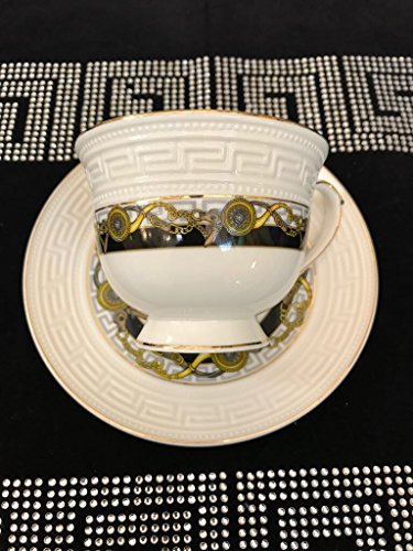 Medusa Service Kaffee Kombiservice für 6 Personen Tassen Geschirr Tafel Set Porzellan Gold mit Styl NEUHEIT Sehr EDEL Mäander