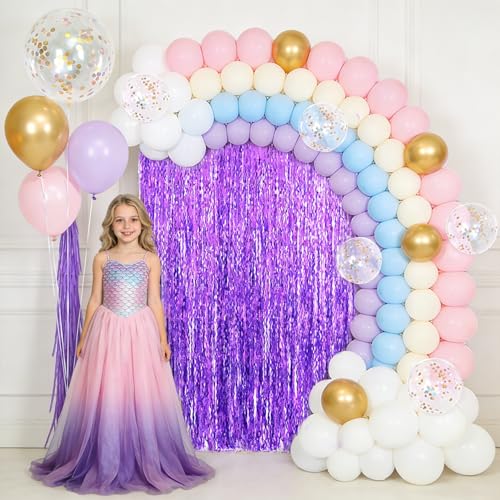 Image of TONIFUL 2Pcs Wavy Purple Door Streamers,Black and Pink Photo Booth Backdrop Metallic Streamers Foil Fringe Curtain for Birthday,New Year,Graduation,Grad,Baby Shower Party Streamers Decoration
