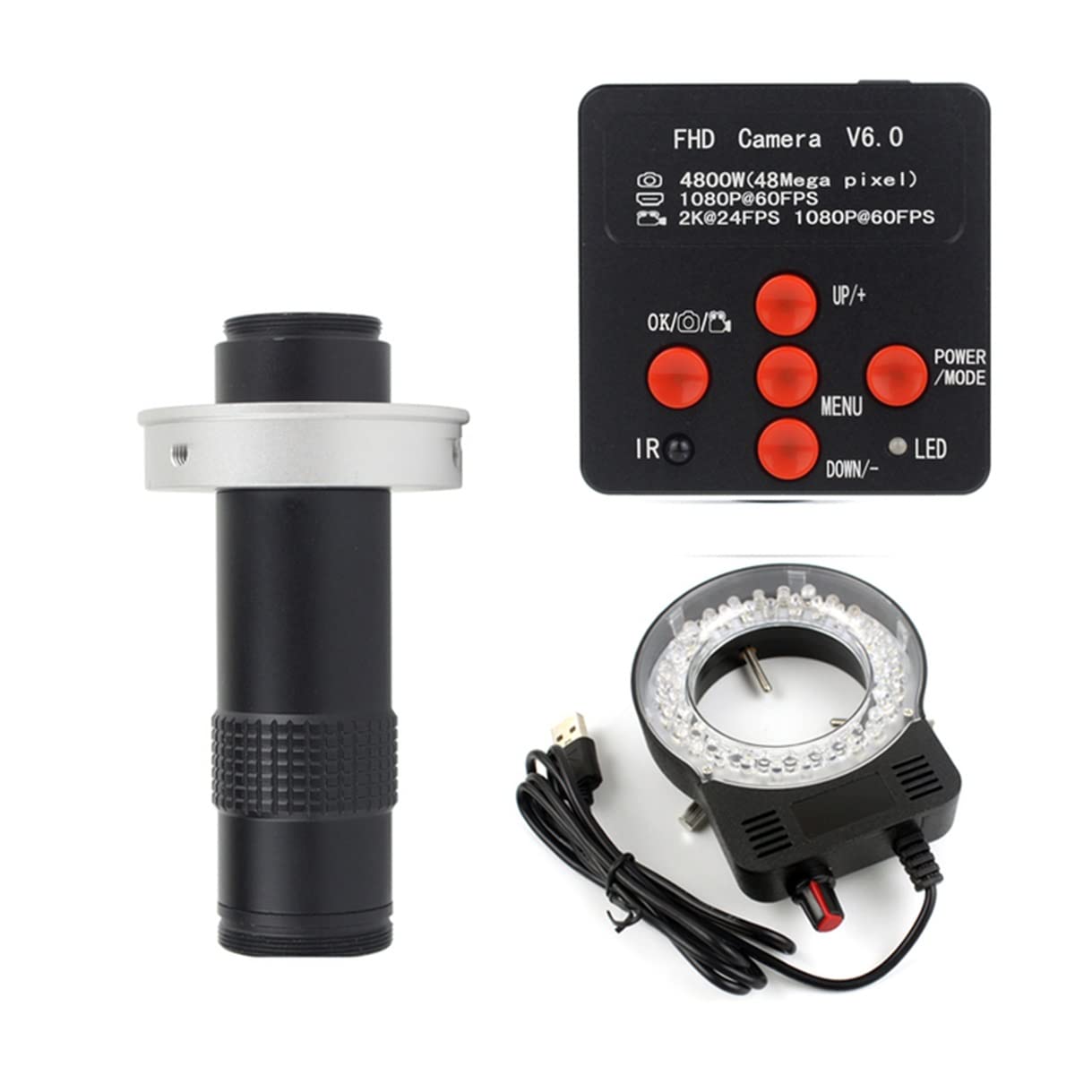 Microscope 2K 48MP HD 1080P HDMI USB Digital Video Microscope Camera 100X 300X C-Mount Lens(130X A)