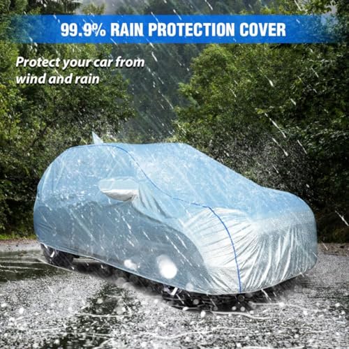 Image of 100% Waterproof Car Body Cover for Hyundai Grand i10 (2007-2013) with Mirror Pocket, Heat & UV Resistant, Triple Stitched, Soft Lining, Bottom Elastic & Piping (Silver Reflective)