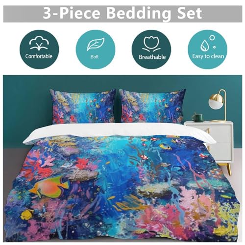 Juego de cama con estampado coral 3D para renovar tu dormitorio marino 7