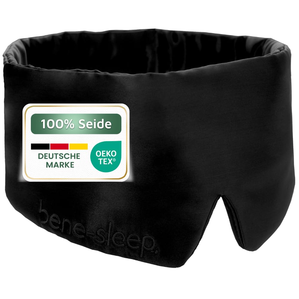 Premium Seidenschlafmaske – 100% lichtdicht – Weiche Polsterung – Hautfreundlich Augenbrille für erholsamen Schlaf – Für längeren REM-Schlaf und schnelleres Einschlafen (Schwarz)