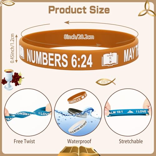 Image of JUNEBRUSHS 64pcs Bible Verse Rubber Bracelets Bulk Inspirational Christian Rubber Silicone Wristbands Religious bible bracelet for Men Women Party Christian Gifts Supplies(16 Designs), 8 Inches,
