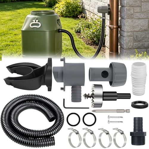 Regenwassersammler für Fallrohre 70-110mm Regensammler mit Montagezubehör Regentonnen Anschluss Fallrohr Set mit 1m Schlauch Regenfänger für Dachrinne bis 80 m