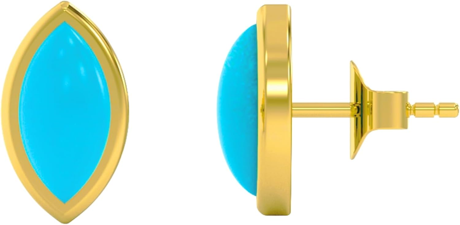 925 Sterling Silver Gemstone Stud Earrings for Women, 18K Gold Plated Marquise Shape Dainty Earrings, Hypoallergenic Fine Jewelry Gift for Mother's day