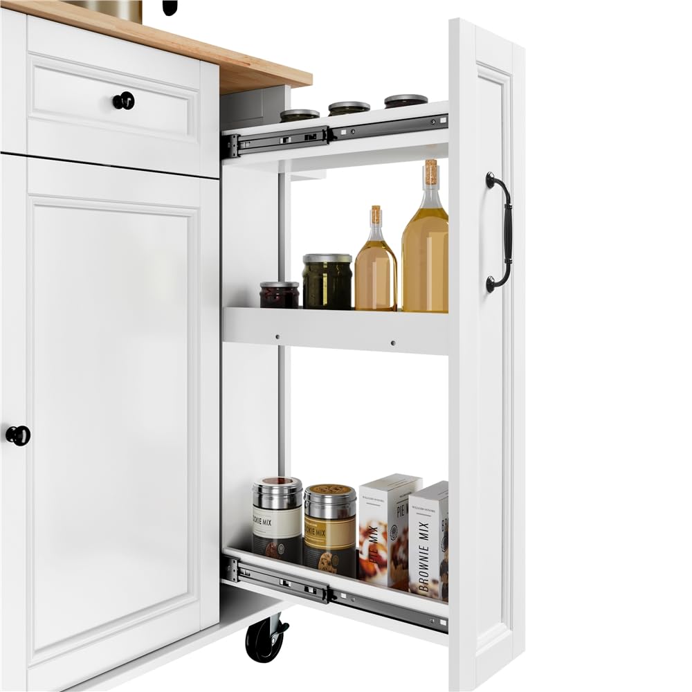 Yaheetech Carrello da Cucina con Ruote e Piano di Lavoro Pieghevole Credenza Salvaspazio per Microonde con Cassetti per Cucina o Sala da Pranzo 132,5 x 91,5 x 76 cm Bianco