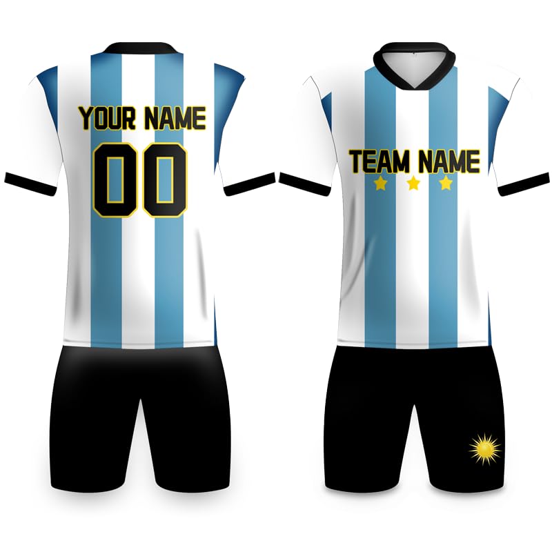 Argentinien Fußball Kits Weltmeisterschaft Trikot für Erwachsene Männer Coustom Team Name Nummer Fußball Geschenke für Fans Sport T-Shirt Sportbekleidung, weiß/schwarz, S