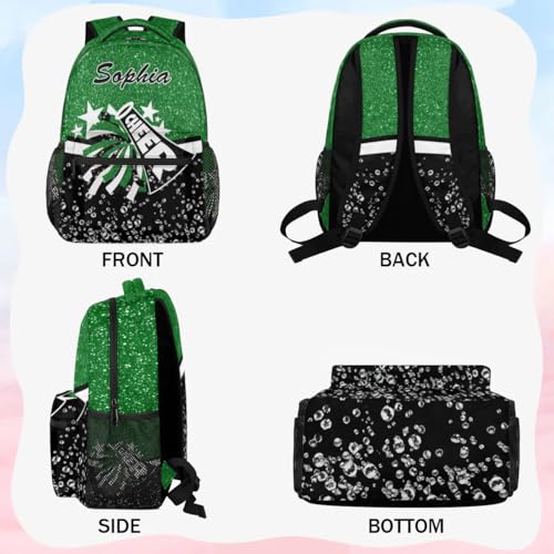 Personalized Name Cheer Backpack for Cheerleaders, Cheerleader Dance Backpack for Women, Cheerleading Gifts for Teams Green Glitter4