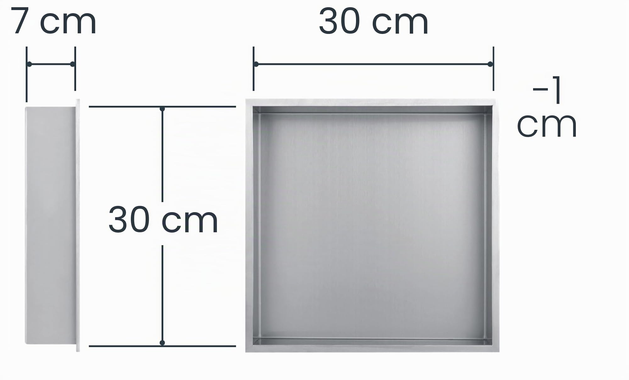 Hornacina de Ducha a Empotrar 30x30x7 cm | Acero Inoxidable | Estante de Pared para Baño | Diseño Moderno | Resistente a la Humedad | EUROSANIT