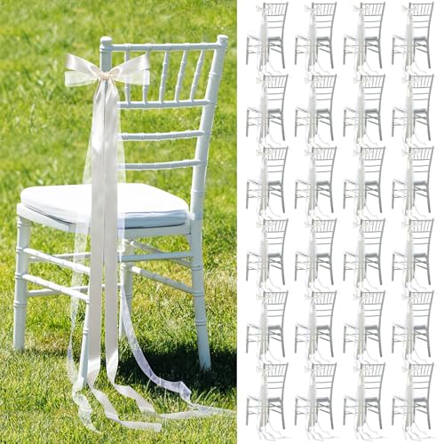 Vincreem 48 Pcs Wedding Bows Chair Aisle Decorations with Ribbon Bows for Chairs Decorative Ribbons Sashes for Pew Back Elegant Ceremony Ribbons for Wedding Background Aisle Decor