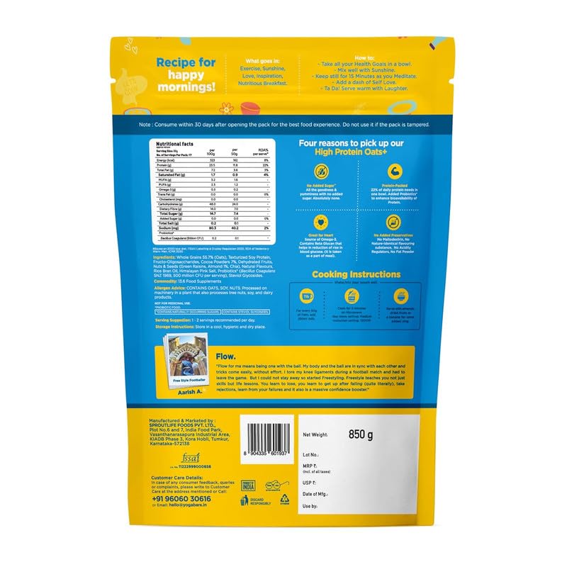 Image of Yogabar Super High Protein Oats (Choco Almonds) 1Kg & Oat Milk 1 ltr | Lactose Free | No Added Sugar | No Preservatives | Source of Calcium & Vitamins | Plant Based Protein Breakfast Combo