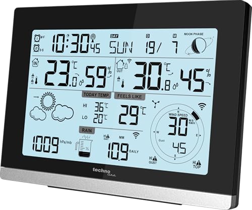 Technoline WS1750 Wettercenter - Innentemperatur, Außentemperatur, Innenluftfeuchte, Außenluftfeuchte, Wettervorhersage, Windgeschwindigkeit, Windrichtung, Niederschlagsmenge