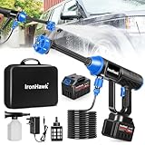 Cordless Jet Washer for Car & Patio – IronHawk 48v Battery-Powered Portable Cordless Pressure Cleaner with 6-in-1 Nozzle, Dual Rechargeable Batteries（ 2×Li‑ion），10M Power Hose