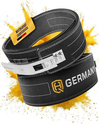 HQ Germany® Gewichthebergürtel Herren [S/M/L/XL] - 100% Rindsleder, 100% Edelstahl - Weight Lifting Belt, Gym Gürtel Gewichtheben, Powerlifting Fitness Gürtel Herren, Weightlifting Belt