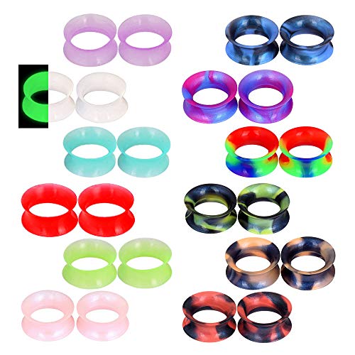 Glupez 24PCS Soft Silicone Ear Gauges Flesh Tunnels Plugs Stretchers Expander Double Flared Flesh Tunnels Ear Piercing Jewelry Set 5/8"