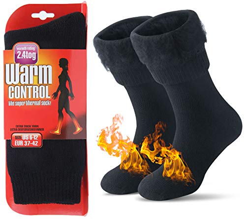 JARSEEN Winter Thermals Socks Warm Wool Pile Lined Insulated Thick Boots Socks Womens Mens (4-9 NEW Black)