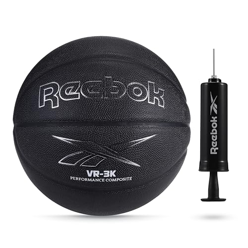Reebok Official Size Basketball, Composite Leather, Anti-Slip Grip, Consistent Shape Retention, Includes Pump & Needle, VR-3K Black Series