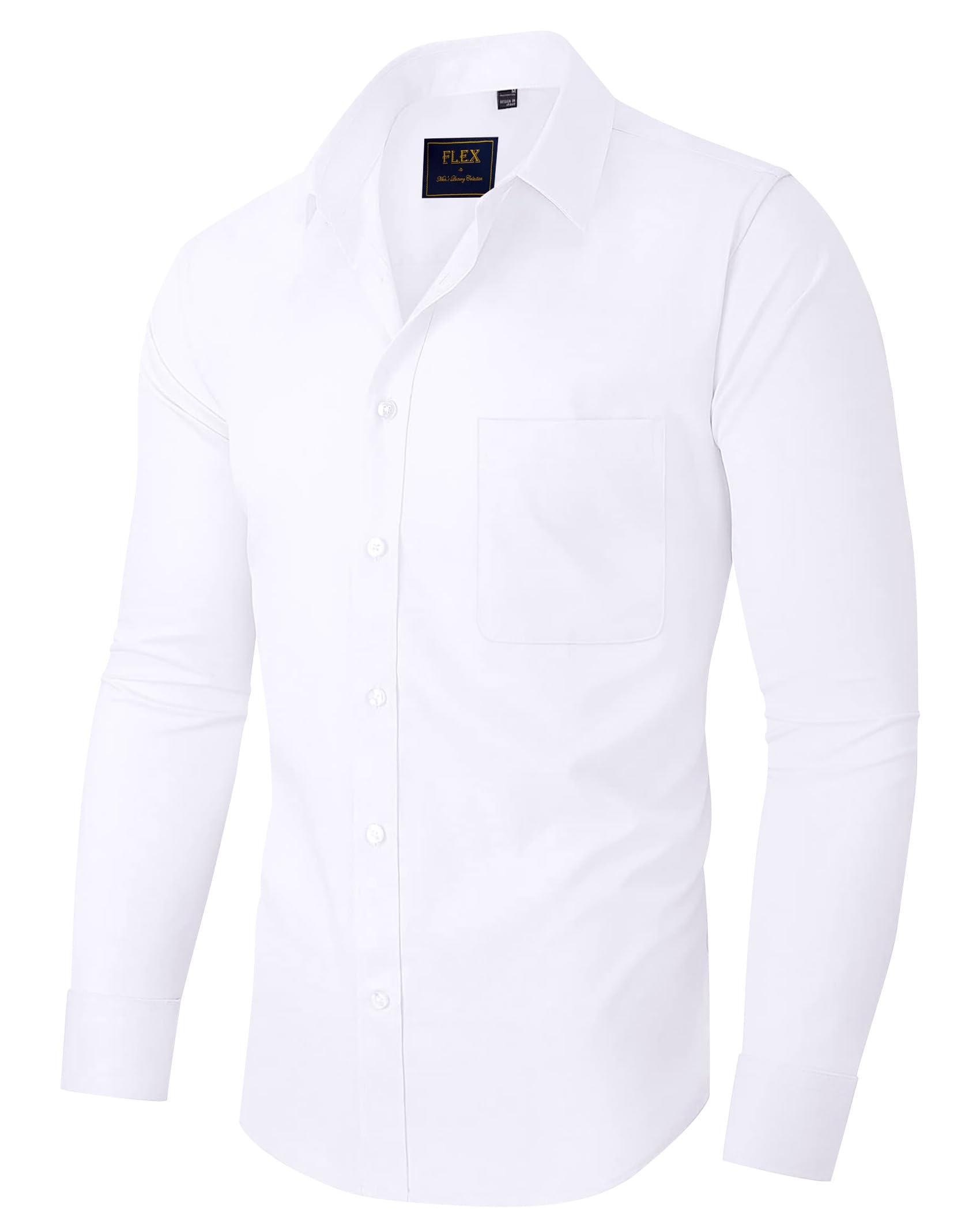 Mens Long Sleeve Shirts Non Iron Stretch Plain Dress Shirt Regular Fit Business Formal Work Shirt with Pocket