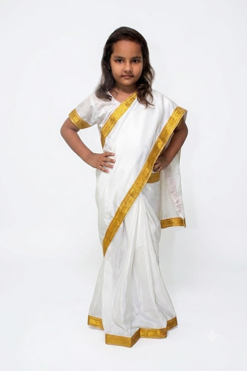 Kids Ready-to-Wear Traditional Saree Costume – Pre-Stitched Indian Ethnic Fancy Dress Outfit, School Annual Day, Cultural Festival, Stage Performance & Folk Drama-image-31