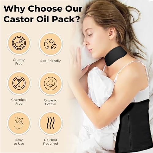 Image of Castor Oil Pack Wrap 4 Pieces Organic Kit, Reusable Adjustable Straps Anti-Leak Compress Pack, Easy Application, Aids Liver Detox, Helps Pain Relief, For Tummy, Neck & Chest, Black