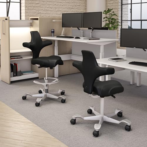 Image of HAG Capisco Sit to Stand Chair-Silver Frame-Upholstered Black Onyx Vinyl