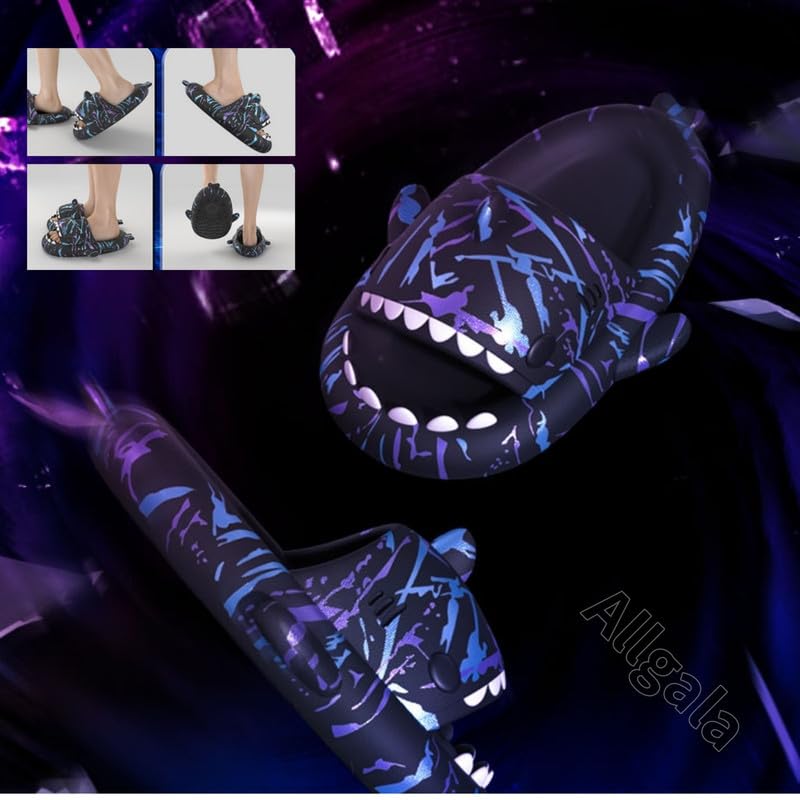 Image of allgala Shark Slides for Women Men and Big Kids Novelty Soft Slippers Open Toe Shark Sandals Cushioned Slides Beach Pool Shower Cruise Slippers with Comfy Cushioned Thick Sole