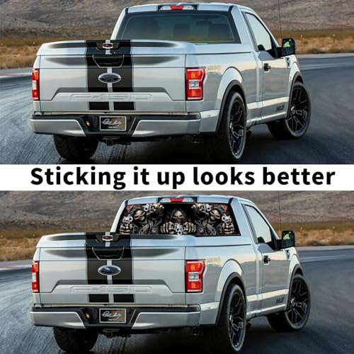 Image of Rear Window Decals for Trucks - 65x22 in Back Window Decals Fit Most Pickup Trucks SUV, Vinyl Skull Flag Back Window Decal for Car Personalized Decoration - Skull Decal, B0d4jxchgr